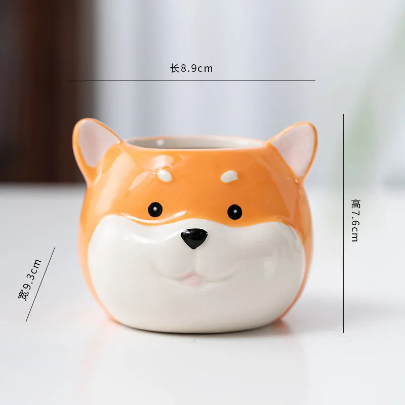 Marlow Dog Face Porcelain Mini Planter – Desktop Animal Pot
