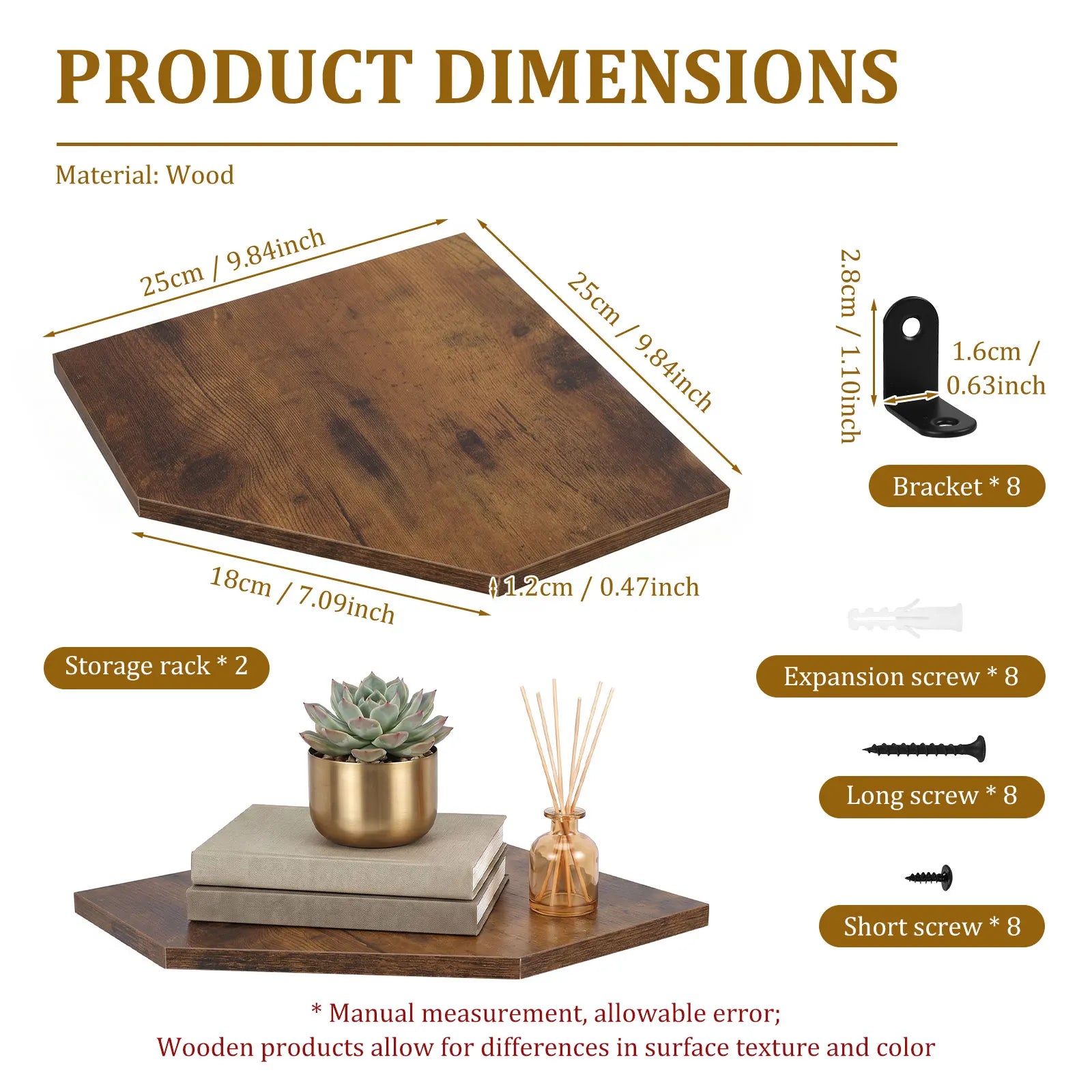 2-Piece Wooden Floating Corner Shelf Set for Kitchen, Living Room, or Bedroom