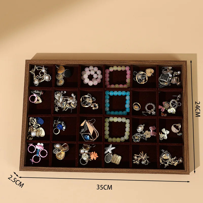 Wooden Jewelry Display Tray for Rings, Necklaces, Bracelets & Earrings