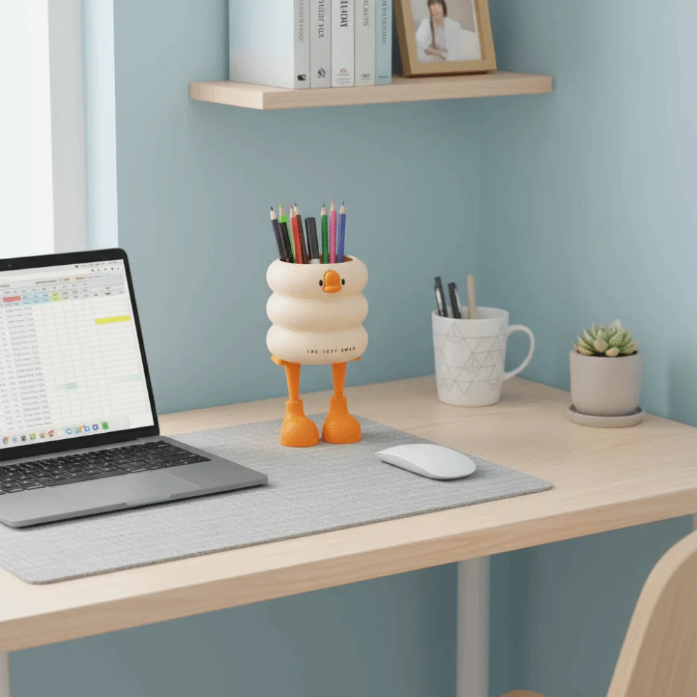 Marlow Duck-Shaped Desk Organizer in Cream Plastic for Stationery, Makeup, or Small Tools