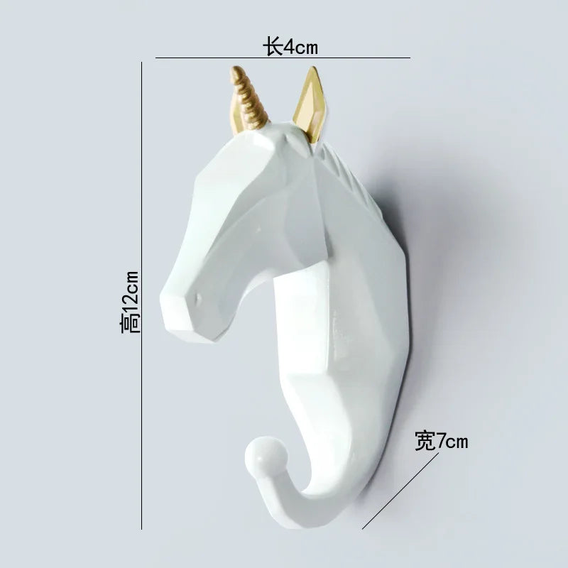Low-Poly Animal Head Resin Wall Hook – Deer, Elephant, Rhino, or Unicorn Shape for Entryway, Bedroom, or Kids Room