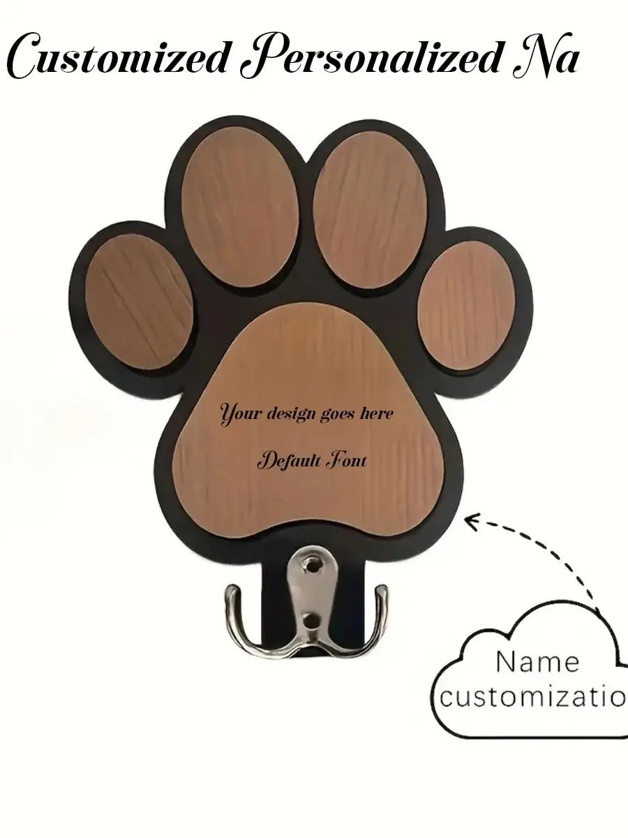 Personalized Paw Print Wooden Leash & Collar Wall Hook