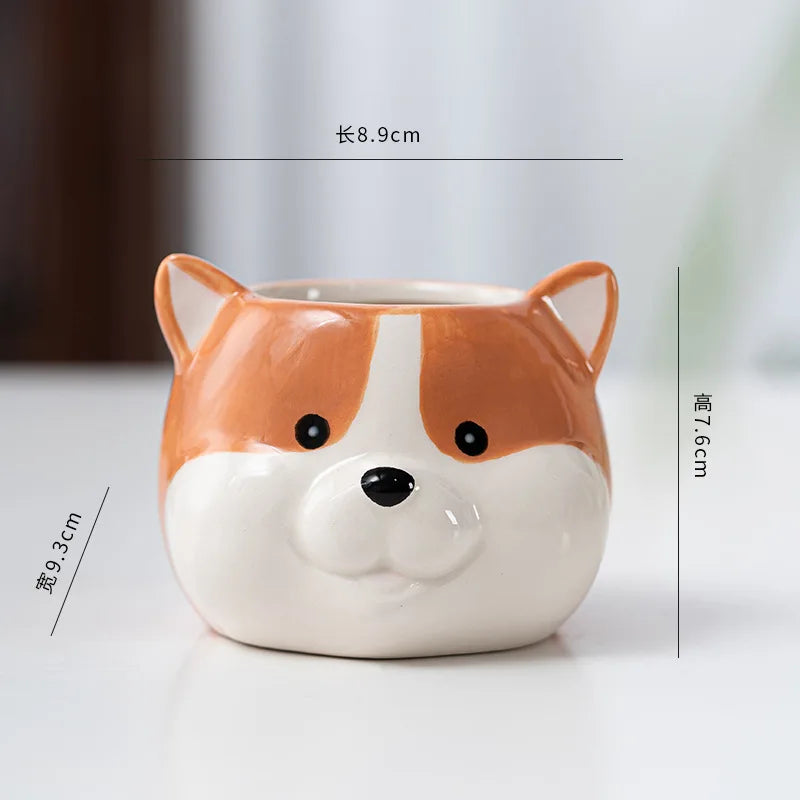 Marlow Dog Face Porcelain Mini Planter – Desktop Animal Pot