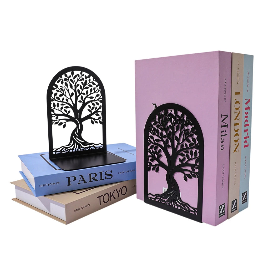 Tree of Life Metal Bookends – Decorative Shelf Organizer for Home or Office