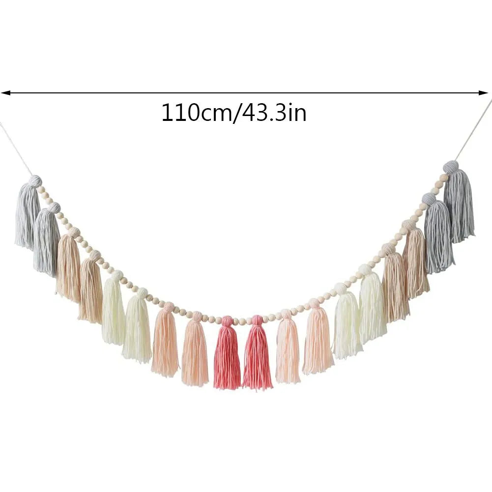 Willow Beaded Boho Tassel Garland – Soft Textile Wall Hanging