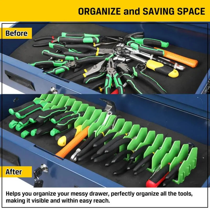 10-Slot Plastic Pliers Organizer Rack for Tool Drawers & Workspaces