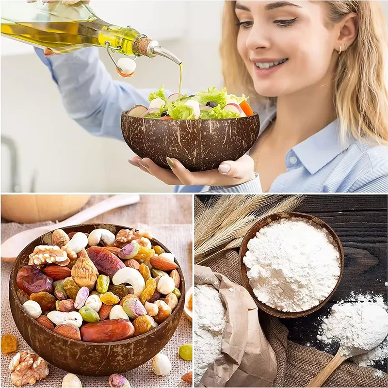 Natural Coconut Shell Serving Bowls for Kitchen, Salad, and Snacks – Eco-Friendly Wooden Dishware