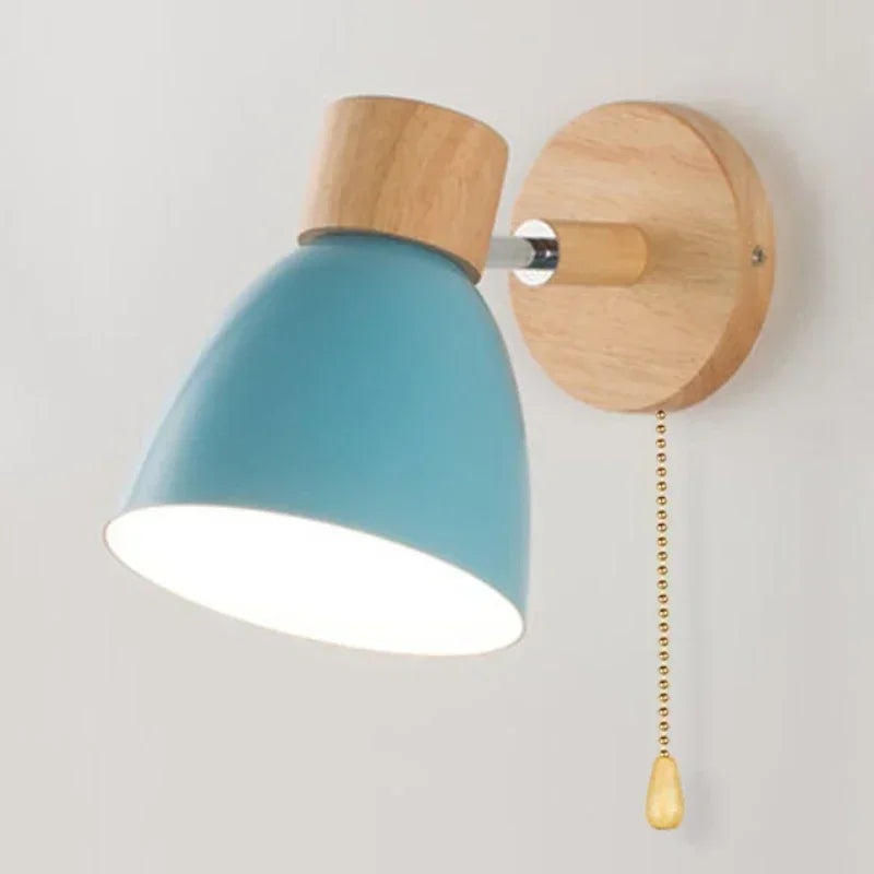 Arden Nordic Wall Sconce with Painted Iron Shade & Wood Base for Bedroom, Living Room, or Study