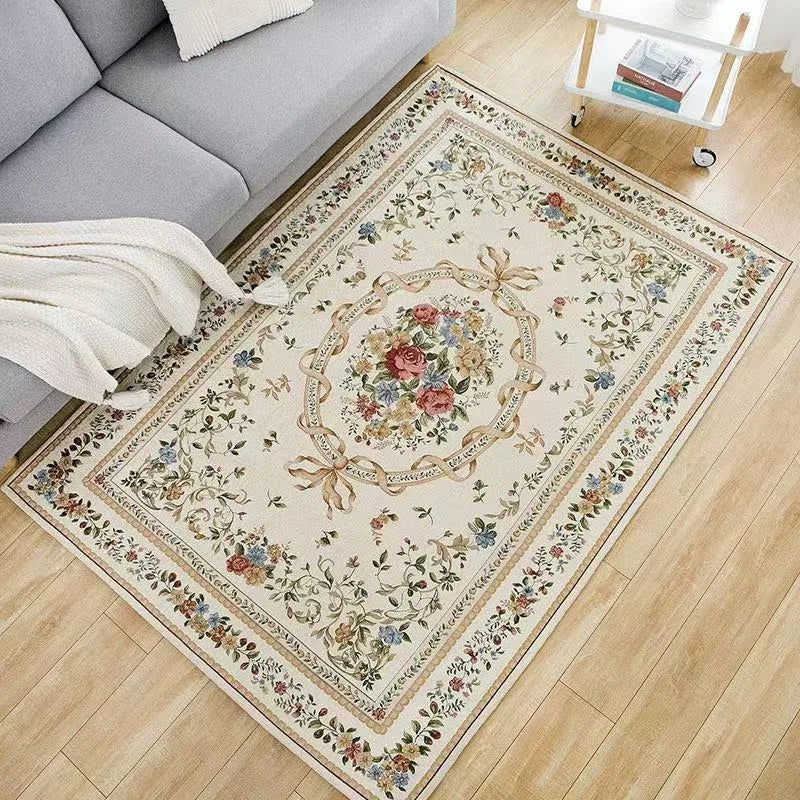 Linden Floral Non-Slip Area Rug – Traditional Rectangular Carpet