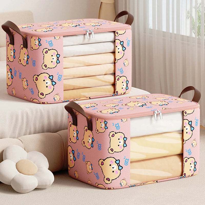 Bear Print Foldable Storage Bag with Clear Window for Clothes & Bedding