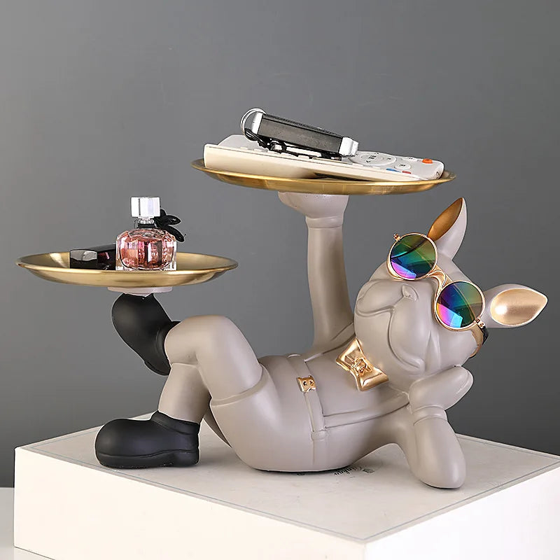 Marlow Double Tray Bulldog Catchall Sculpture for Entryway, Bedroom, or Living Room