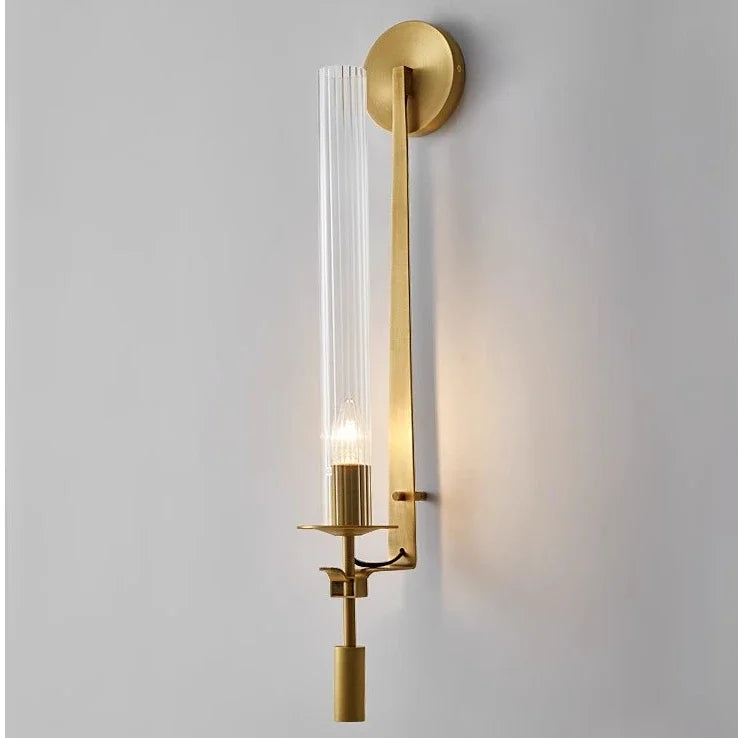 Orlin Modern Glass Wall Sconce for Bedroom, Living Room, or Hallway – Vertical Ribbed Shade in Gold or Black