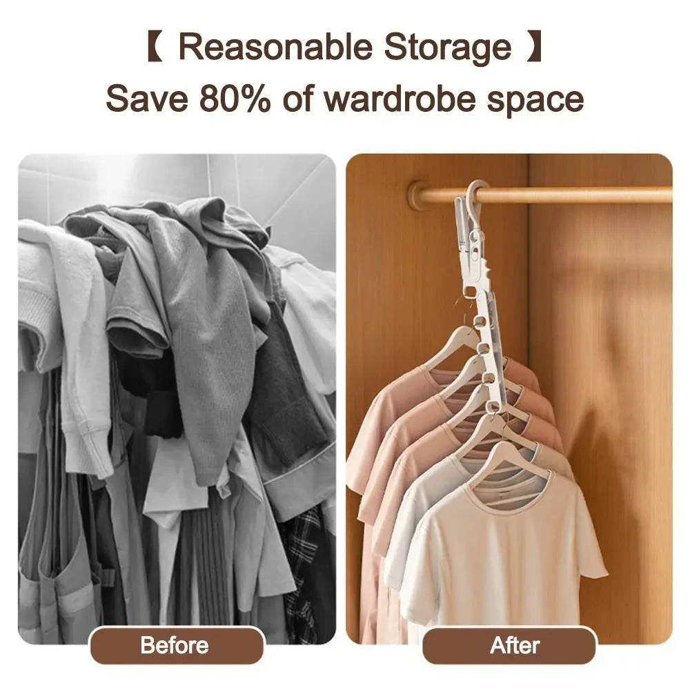 Wardrobe before and after using five-hole drying rack for space-saving organization