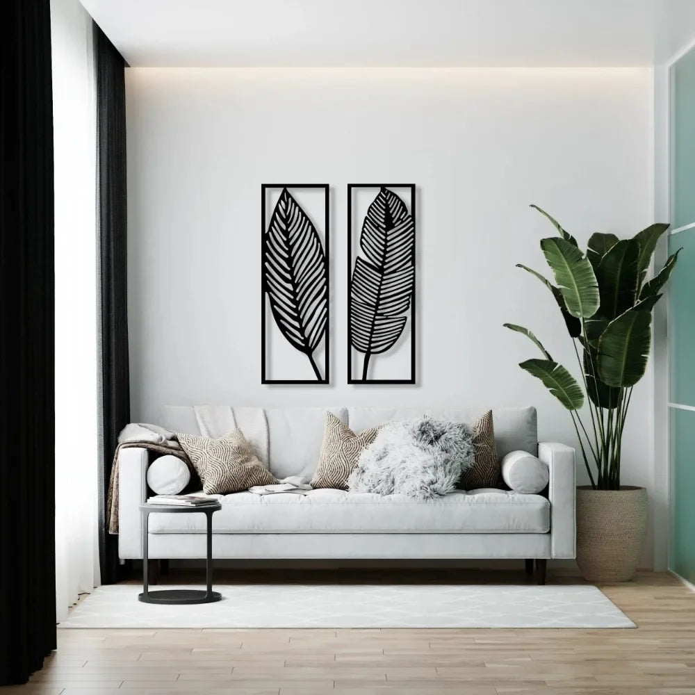 Willow Black Metal Leaves Wall Art – Set of 2 Decorative Panels