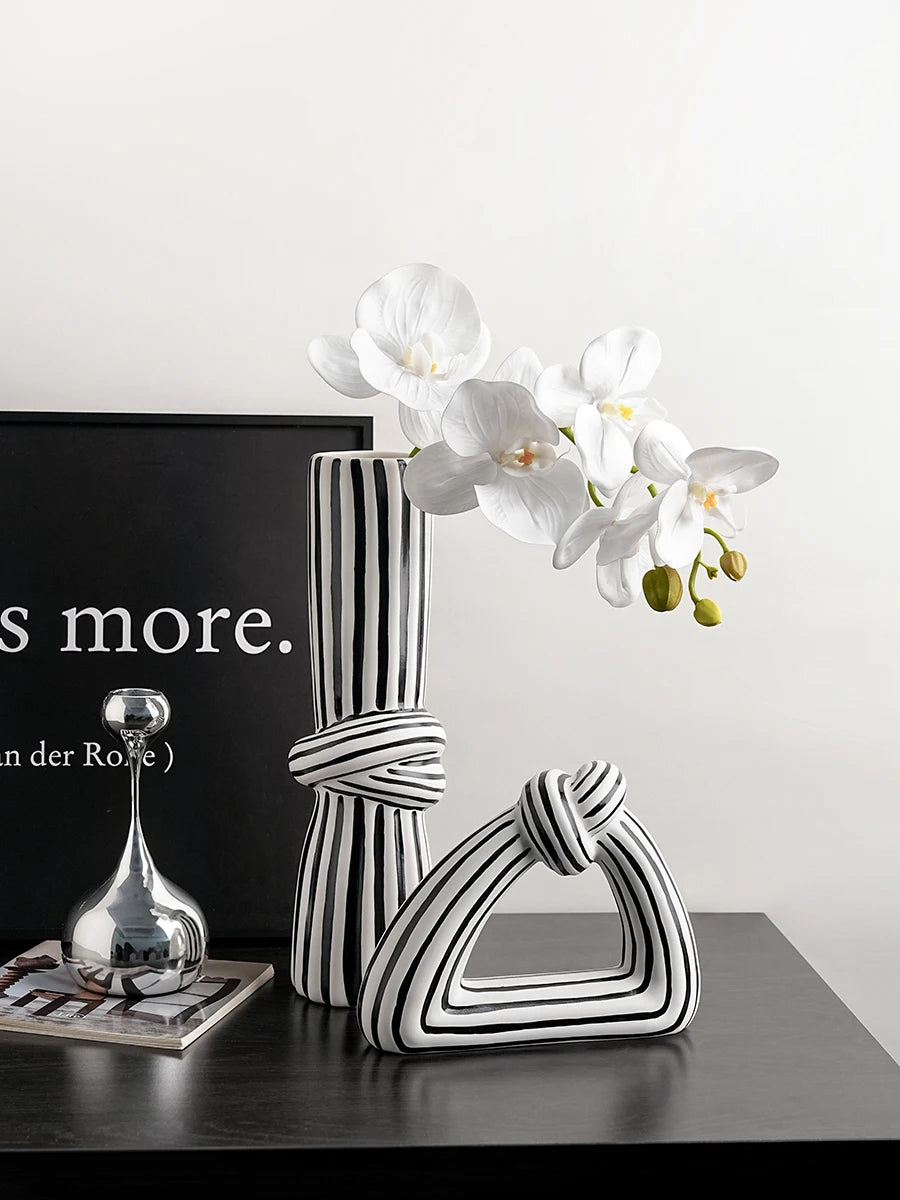 Lina Striped Knot Ceramic Vase & Modern Sculptural Desktop Art for Living Room Decor