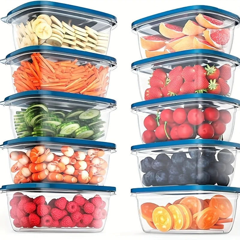 6-Pack Stackable Plastic Food Storage Containers with Blue Lids (24oz)