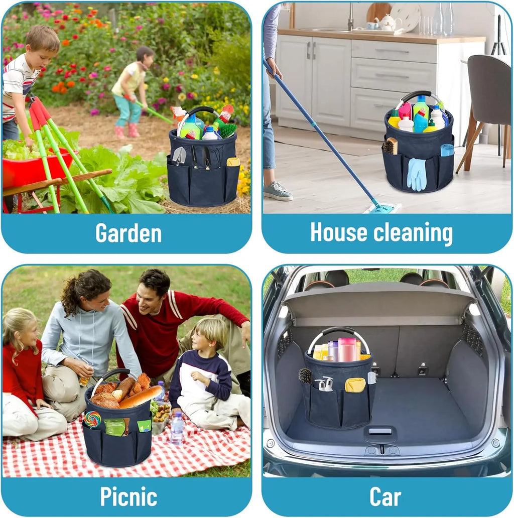 Foldable 17L Cleaning Caddy with Handle — Multi-Pocket Organizer Bag