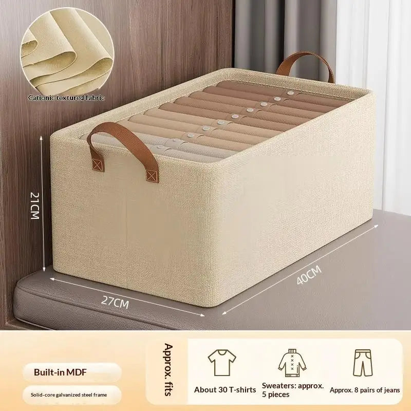Stackable Foldable Fabric Storage Box with Handles for Closet & Wardrobe Organization – Neutral Beige or Gray, Multiple Sizes