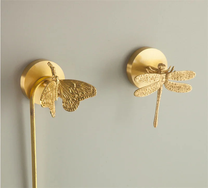 Brass butterfly and dragonfly shaped wall hooks