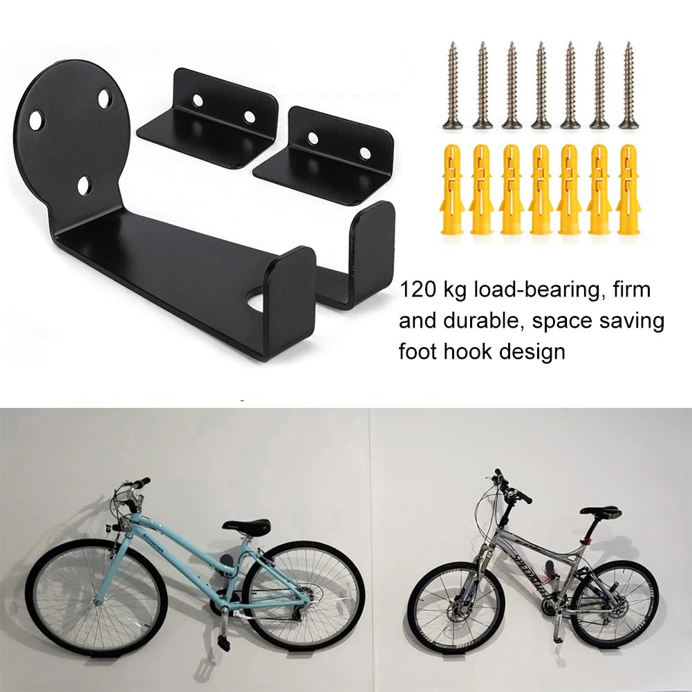 Wall-Mounted Bicycle Rack with Hooks for Garage or Entryway