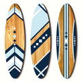 Makani Set of 3 Wooden Surfboard Wall Decor in Blue & Natural for Nautical Beach House Entryway or Bathroom