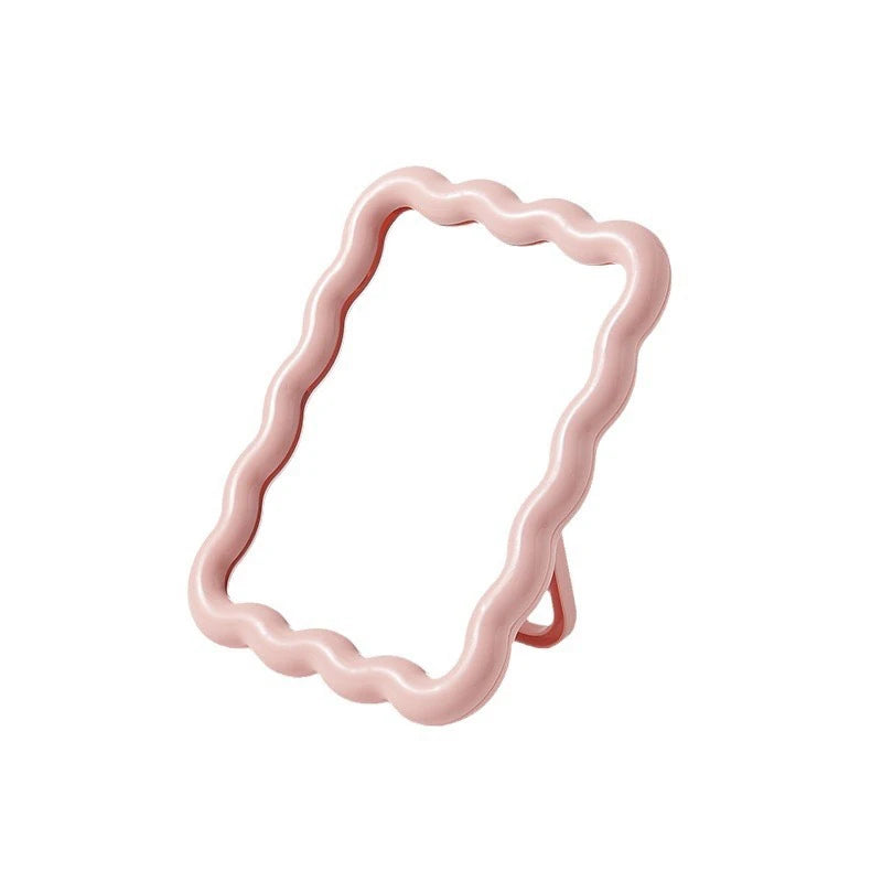 Wave Edge Desktop Makeup Mirror – Compact, Freestanding or Wall-Hanging, in Soft Pastel Colors