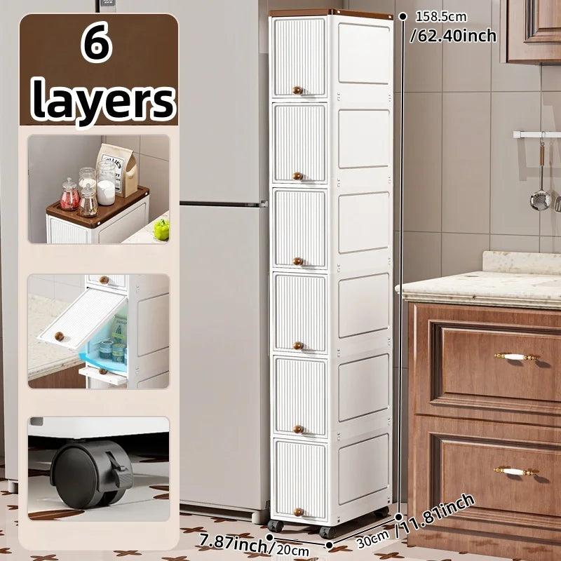 Slim Rolling Cabinet with Doors – 20cm Wide Storage for Kitchen or Bedroom