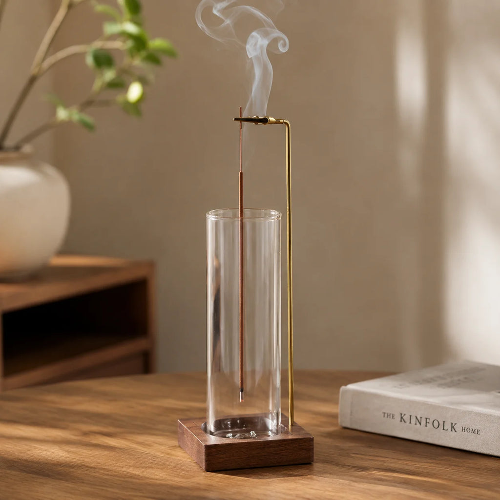 Alder Glass Tube Incense Holder with Ash Catcher for Mess-Free Aromatherapy & Meditation Spaces