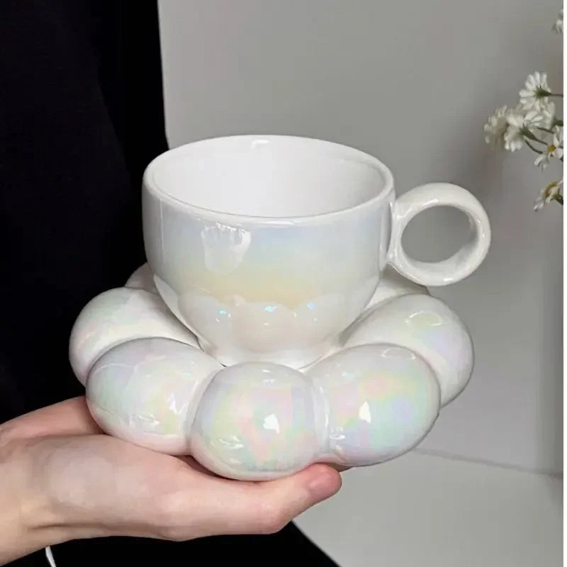 Cloud Ceramic Mug & Saucer Set – Colorful 200ml Coffee Cup for Cozy Kitchen or Office