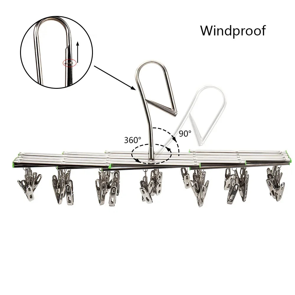 windproof swivel hook detail and 360-degree rotation feature on drying rack