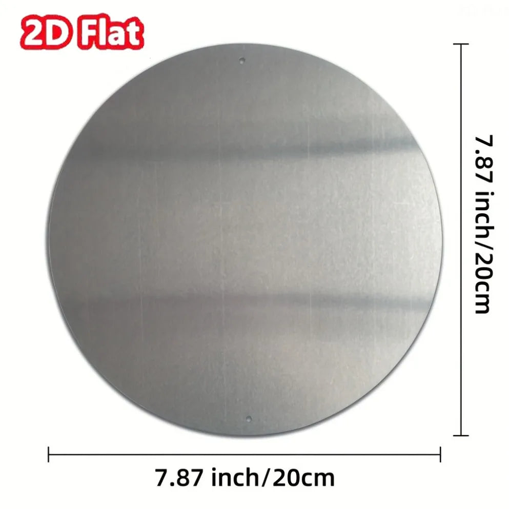 back of the round metal wall art, 8 inches diameter, flat with pre-drilled hole