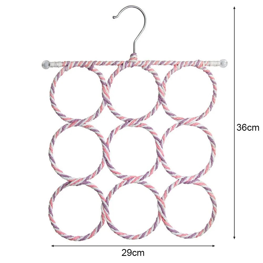 Multi-Ring Rattan Weave Scarf & Accessory Hanger for Closet Organization – 6 to 28 Loops