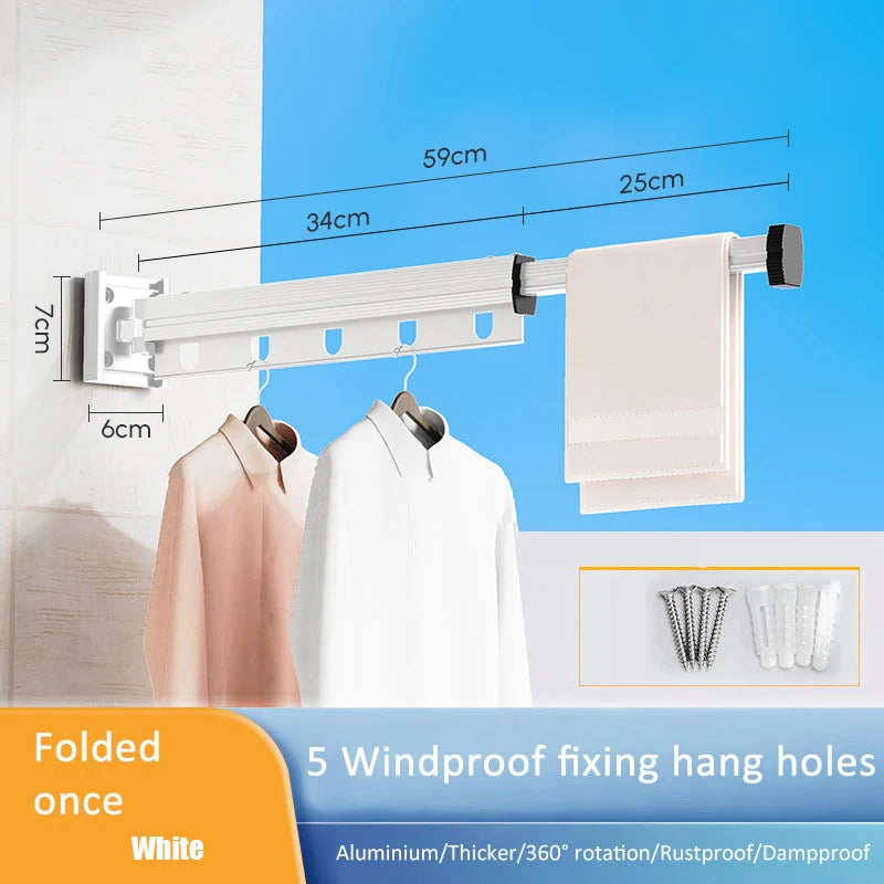 White Aluminum Wall-Mounted Folding Drying Rack for Laundry & Balcony
