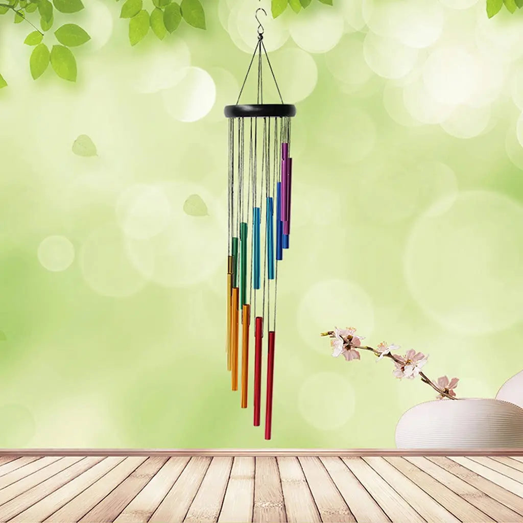 Colorful 12-Tube Wind Chime for Garden or Porch Relaxation