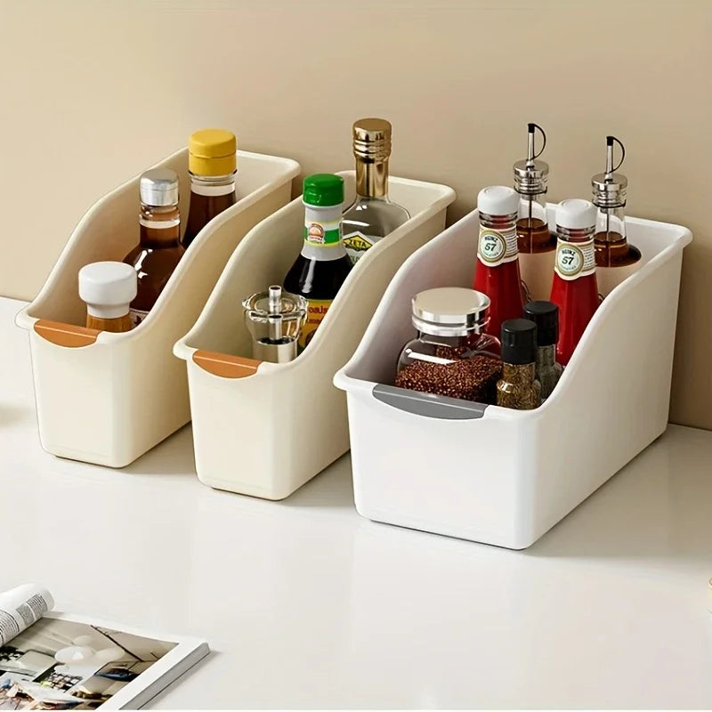 Curved Plastic Storage Bin for Cabinets & Pantry – Easy-Access Organizer for Kitchen, Bathroom & Cleaning Supplies