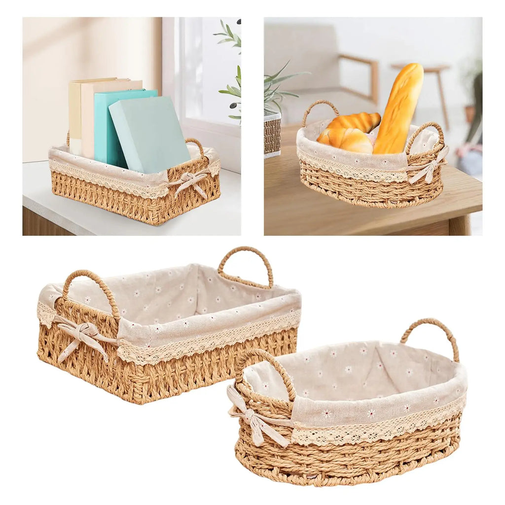 Handwoven Woven Storage Basket with Removable Liner & Handles