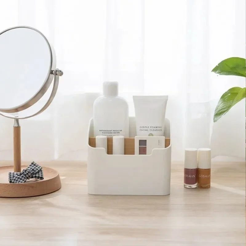 White Divider Storage Box Organizer for Remotes, Desk Supplies & Makeup - 2 or 4 Compartments