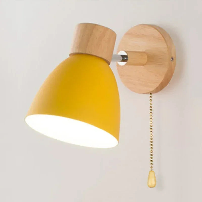 Arden Nordic Wall Sconce with Painted Iron Shade & Wood Base for Bedroom, Living Room, or Study