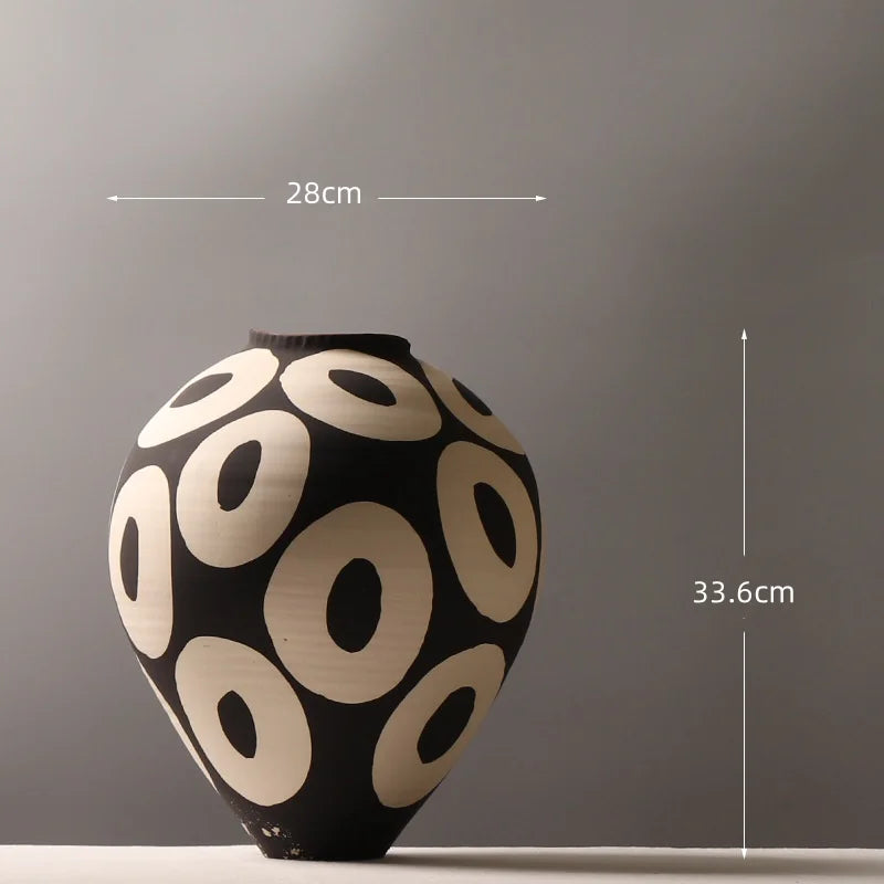 Hand-Drawn Geometric Ceramic Vase for Modern Living Spaces