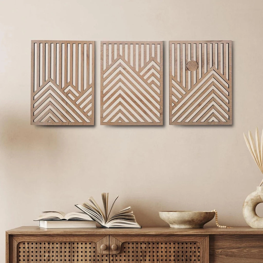 Theo Modern Wood Wall Art Set – Geometric 3-Piece Panel Decor