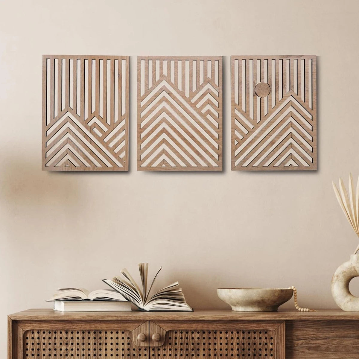 Theo Modern Wood Wall Art Set – Geometric 3-Piece Panel Decor
