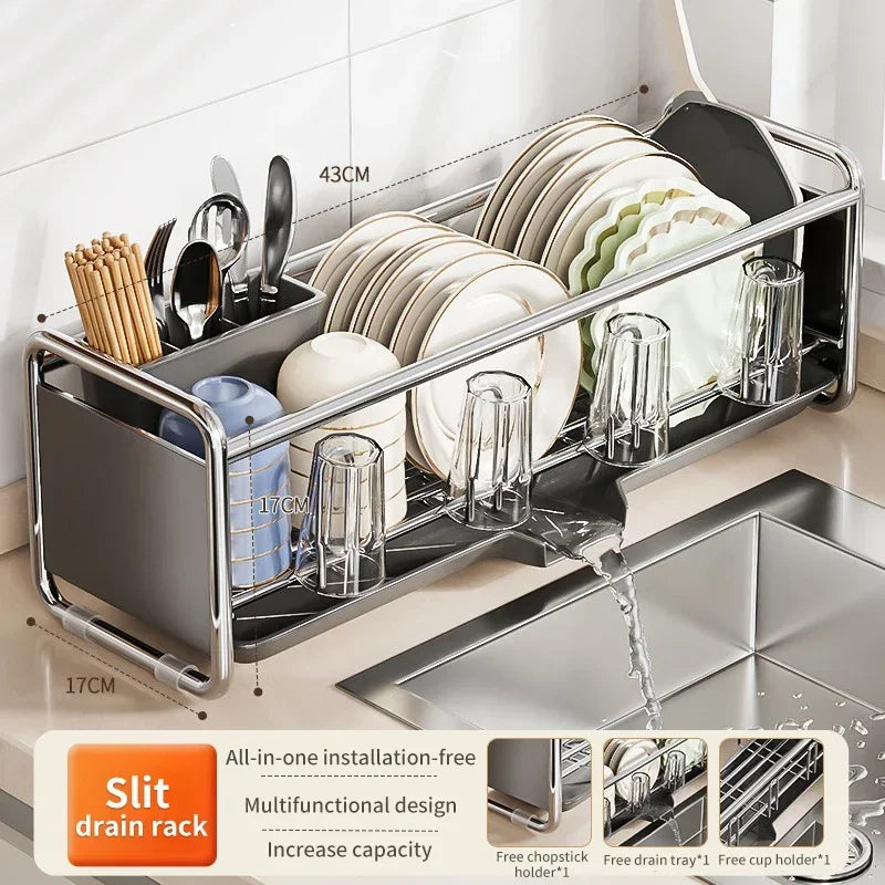 Narrow Kitchen Dish Drying Rack with Drainboard – 1 or 2 Tier