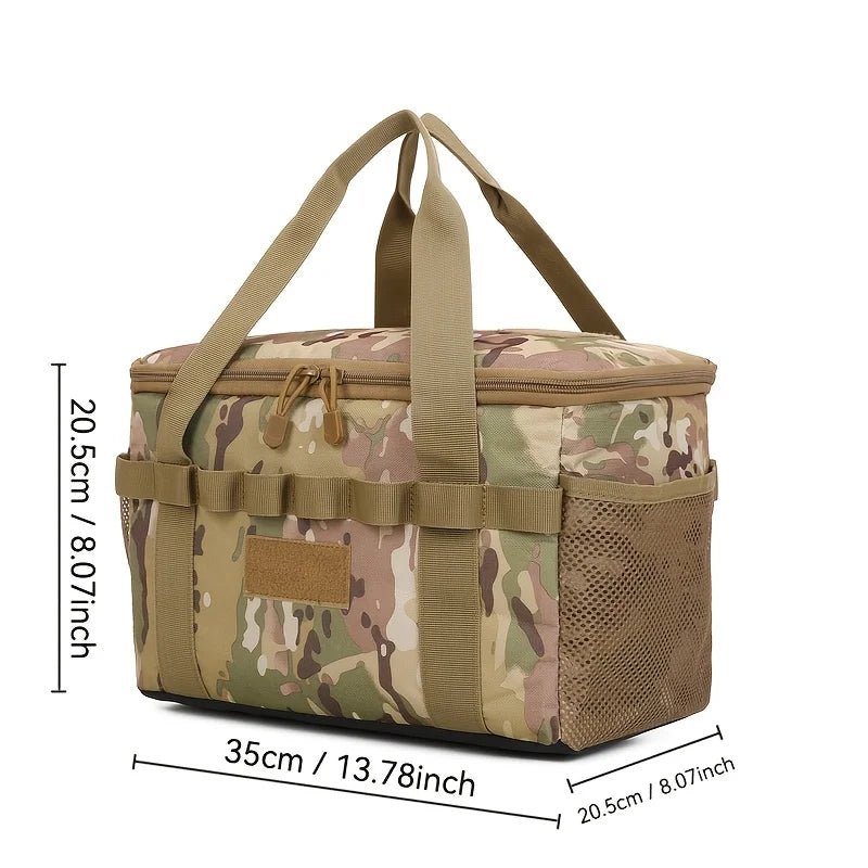 14L Multi-Compartment Camping Gear Organizer Bag with Dividers – Nylon Storage Tote for Outdoor, Car Trunk & Utility Use