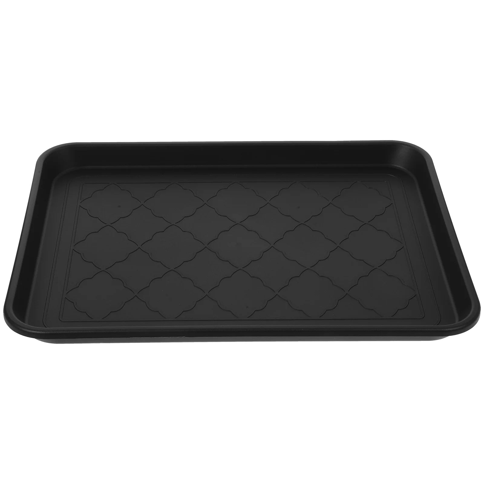 black plastic boot tray shown from above with textured pattern