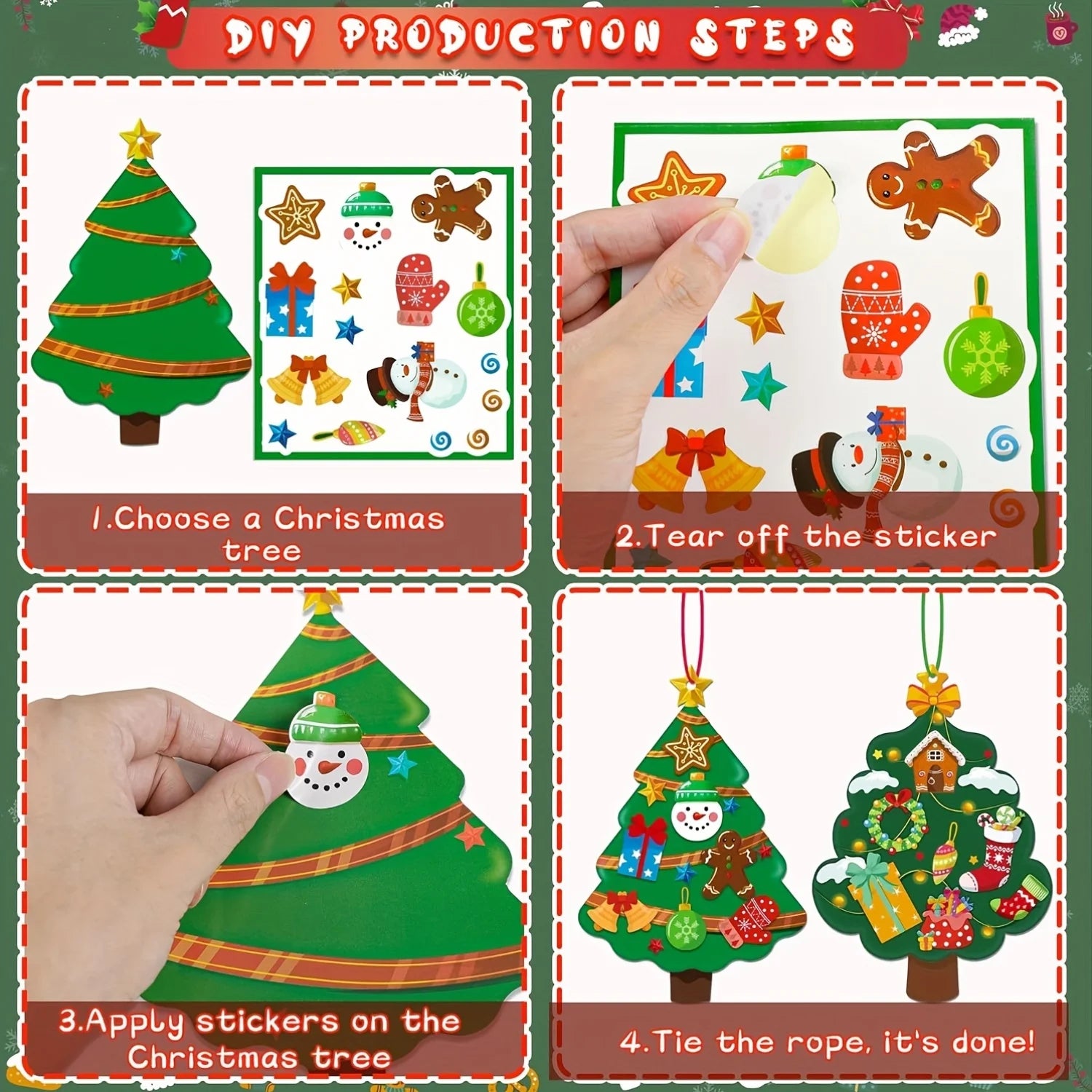 DIY Christmas Tree Ornament Sticker Kit – Set of 24 Paperboard Decorations for Holiday Crafts, Classroom, and Home