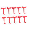 Set of 10 red pegboard tool hooks arranged in two rows
