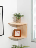 Burlywood 2-Tier Wooden Corner Shelf for Living Room, Bathroom, or Kitchen Wall Organization