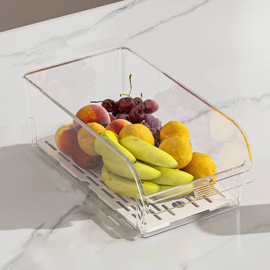Clear Refrigerator Organizer Bin with Optional Drain Tray