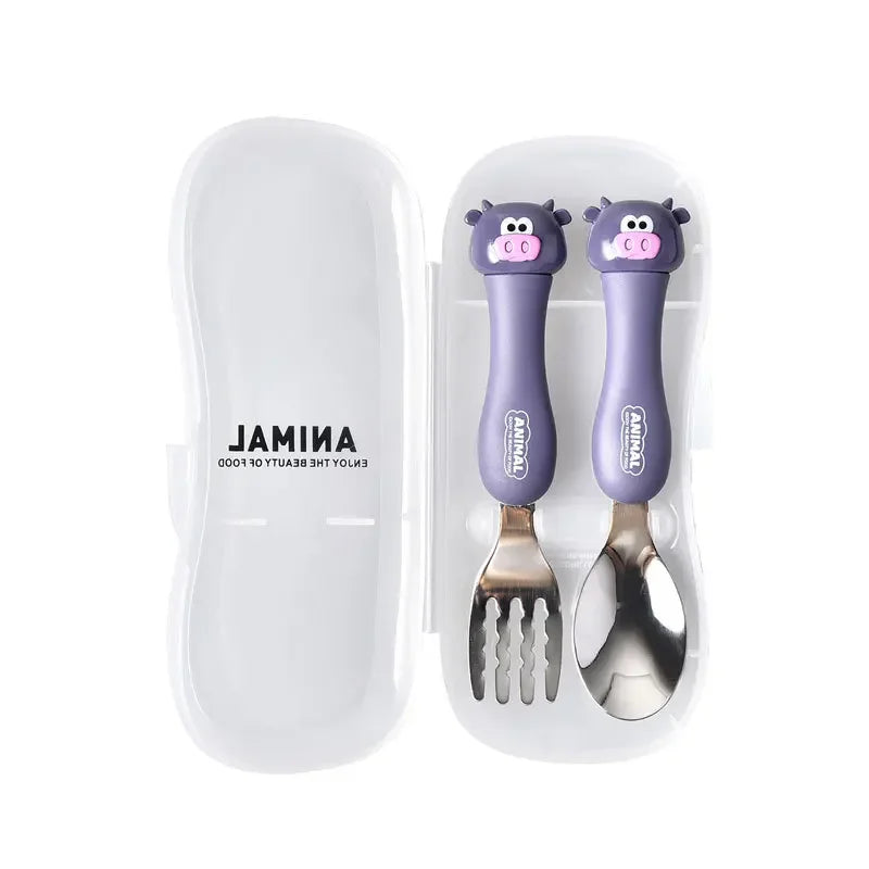 Cartoon Animal Kids Spoon and Fork Set with Carry Case