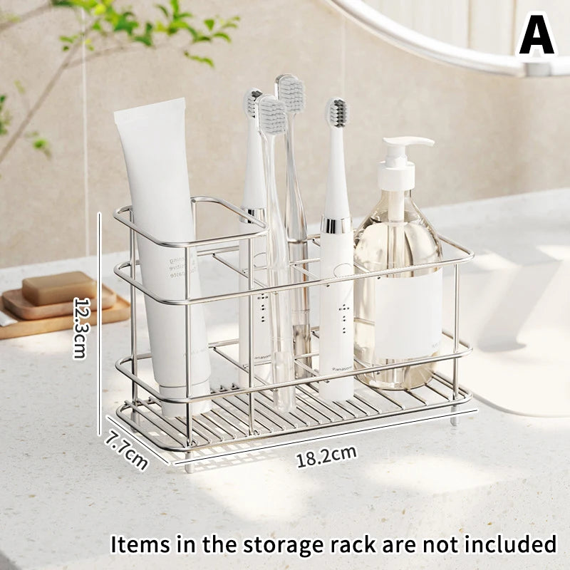 Stainless Steel Countertop Toothbrush & Toothpaste Holder for Bathroom